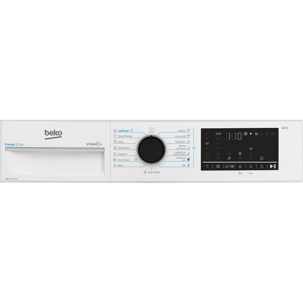 Masina de spalat rufe frontala BEKO B3WFU48215WB2 ES, EnergySpin, SteamCure, 8 kg, 1200rpm, Clasa A, alb