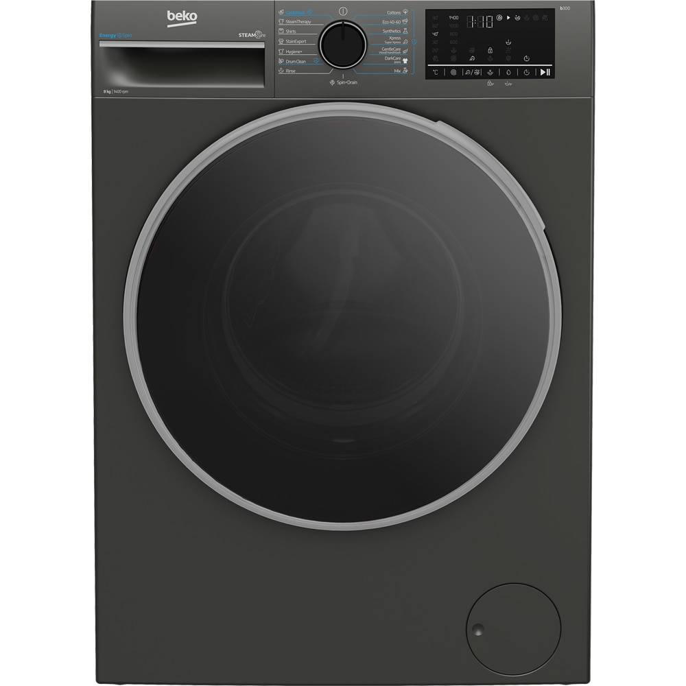 Masina de spalat rufe frontala BEKO B3WFU48415MB2ES, EnergySpin, SteamCure, 8 kg, 1400rpm, Clasa A, gri inchis
