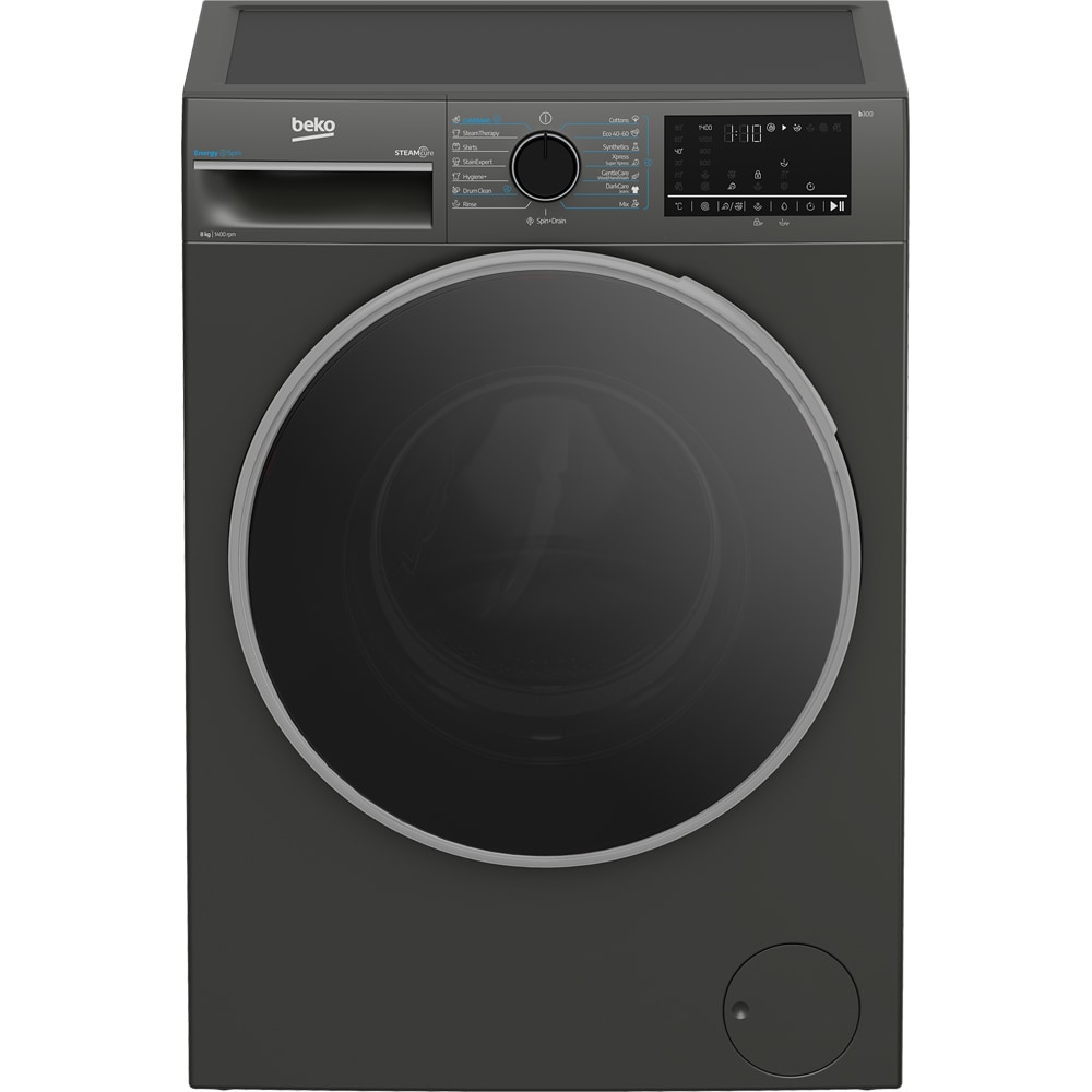 Masina de spalat rufe frontala BEKO B3WFU48415MB2ES, EnergySpin, SteamCure, 8 kg, 1400rpm, Clasa A, gri inchis