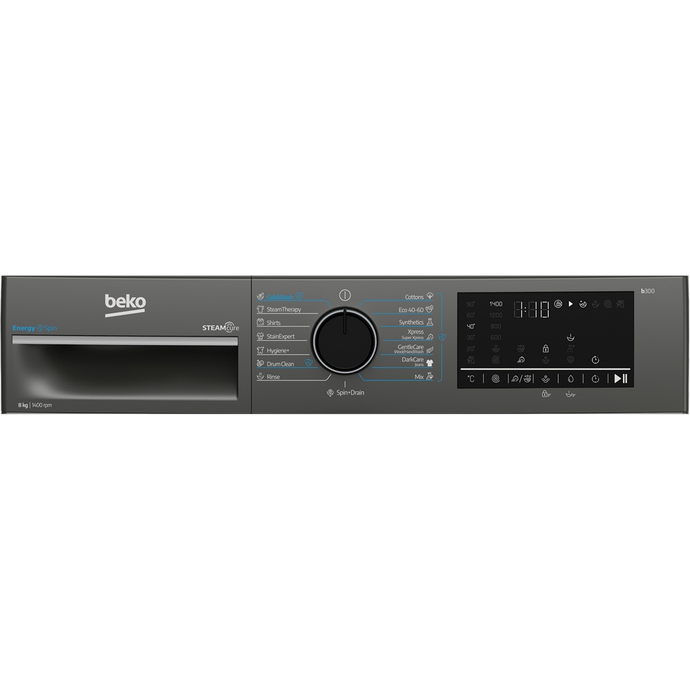 Masina de spalat rufe frontala BEKO B3WFU48415MB2ES, EnergySpin, SteamCure, 8 kg, 1400rpm, Clasa A, gri inchis