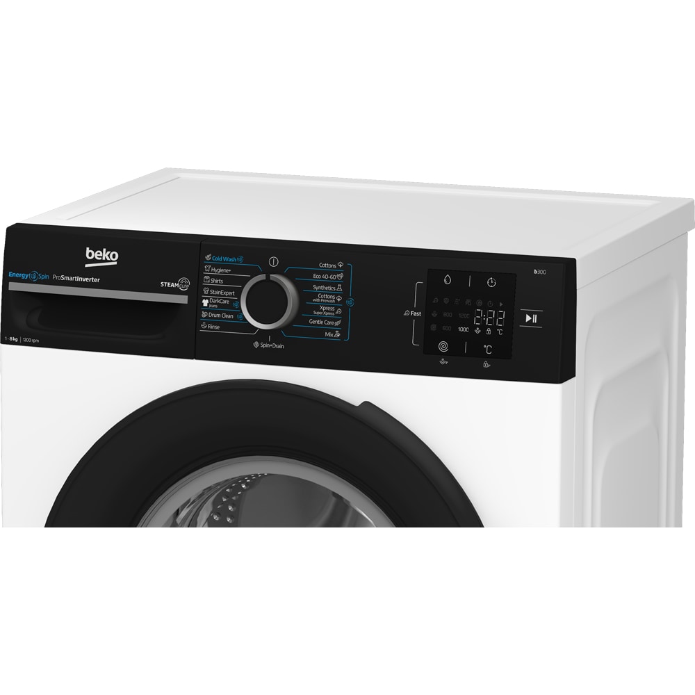 Masina de spalat rufe frontala BEKO BM3WFSU38215WPBBEE, EnergySpin, SteamCure, 8 kg, 1200rpm, Clasa A, alb