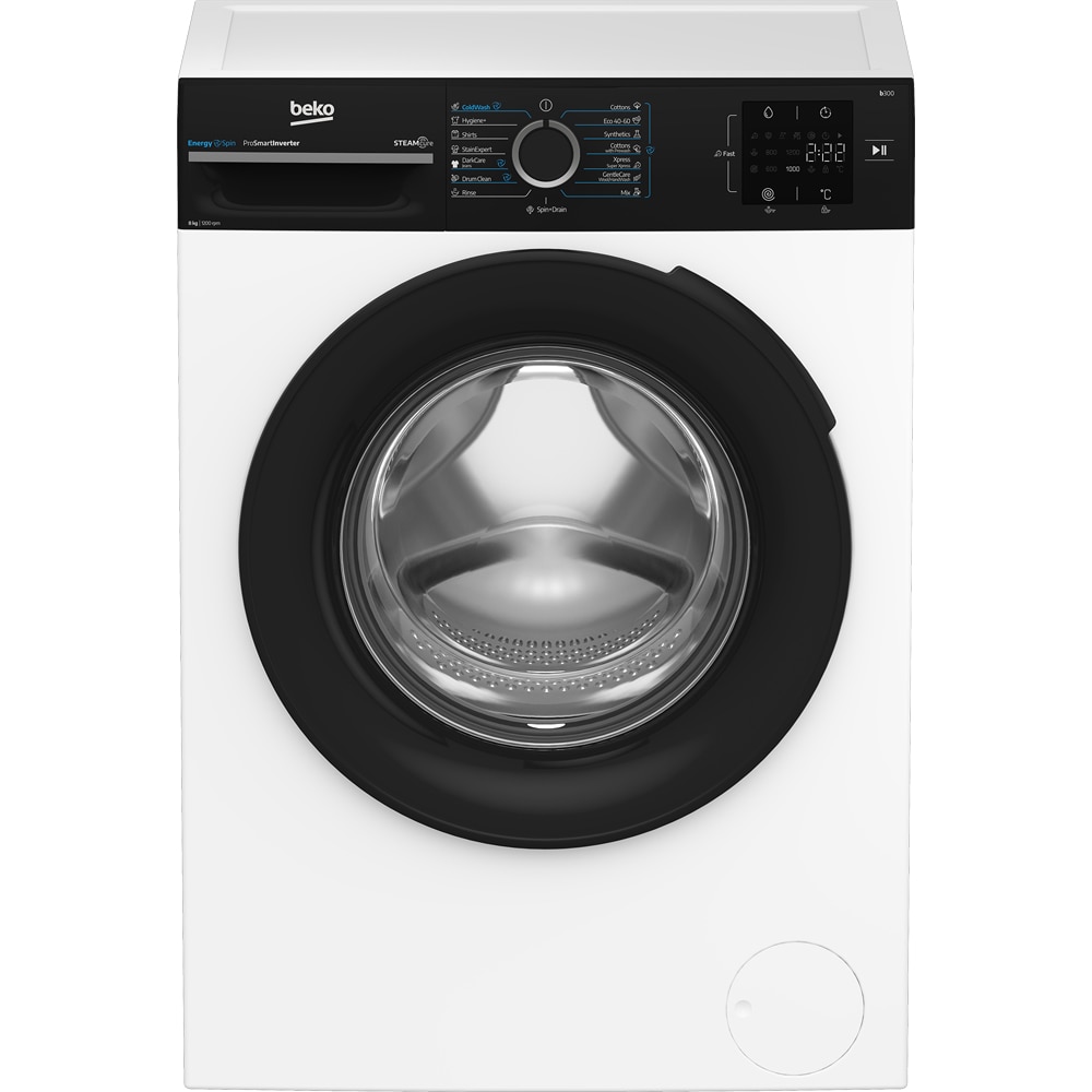 Masina de spalat rufe frontala BEKO BM3WFSU38215WPBBEE, EnergySpin, SteamCure, 8 kg, 1200rpm, Clasa A, alb