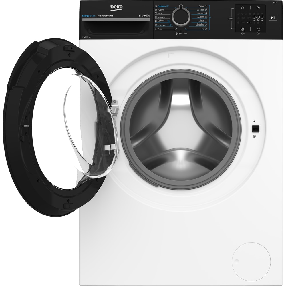 Masina de spalat rufe frontala BEKO BM3WFSU38215WPBBEE, EnergySpin, SteamCure, 8 kg, 1200rpm, Clasa A, alb