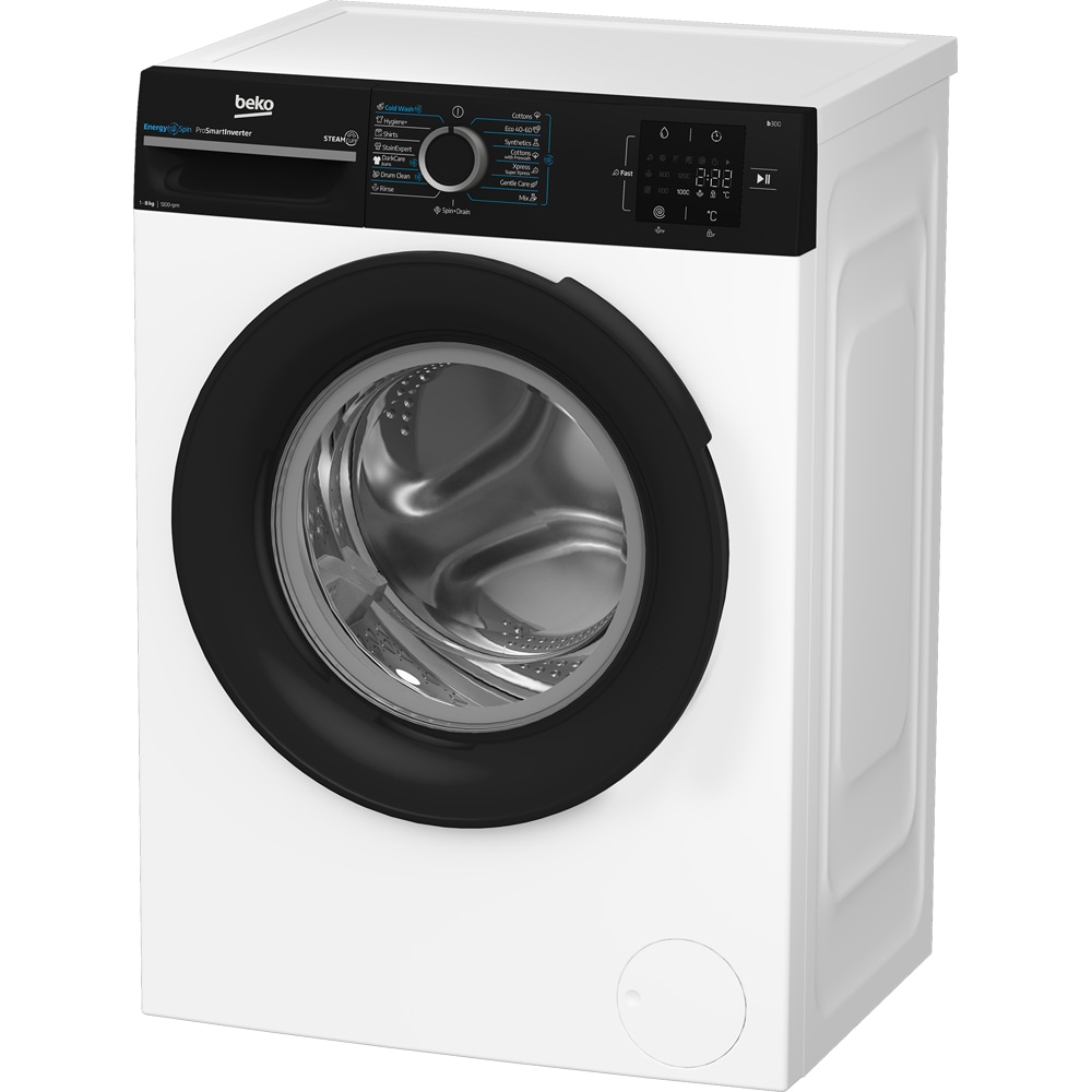 Masina de spalat rufe frontala BEKO BM3WFSU38215WPBBEE, EnergySpin, SteamCure, 8 kg, 1200rpm, Clasa A, alb