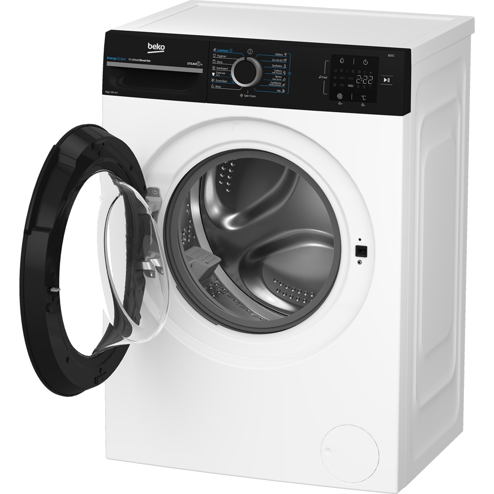 Masina de spalat rufe frontala BEKO BM3WFSU38215WPBBEE, EnergySpin, SteamCure, 8 kg, 1200rpm, Clasa A, alb