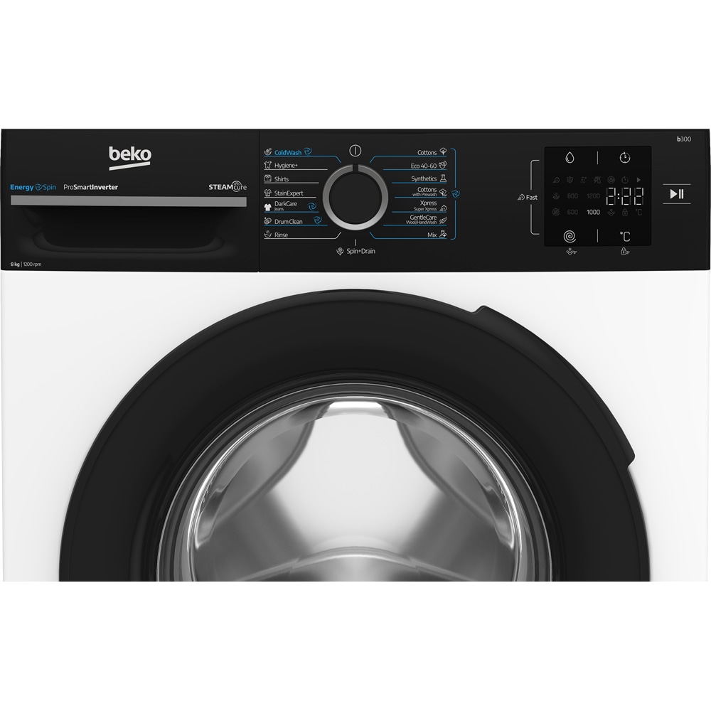 Masina de spalat rufe frontala BEKO BM3WFSU38215WPBBEE, EnergySpin, SteamCure, 8 kg, 1200rpm, Clasa A, alb