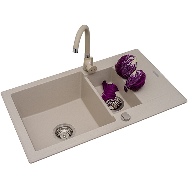 Chiuveta bucatarie PYRAMIS Premium Extra, 1 1/2 cuve, picurator reversibil, compozit granit, bej