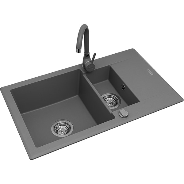 Chiuveta bucatarie PYRAMIS Premium Extra, 1 1/2 cuve, picurator reversibil, compozit granit, gri