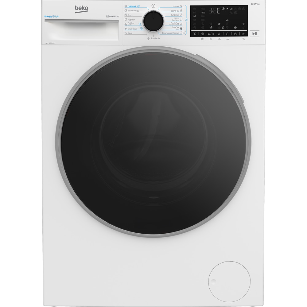 Masina de spalat rufe frontala BEKO B5WFU89415WB ES, EnergySpin, SteamCure, 9 kg, 1400rpm, Clasa A, Wi-Fi, alb