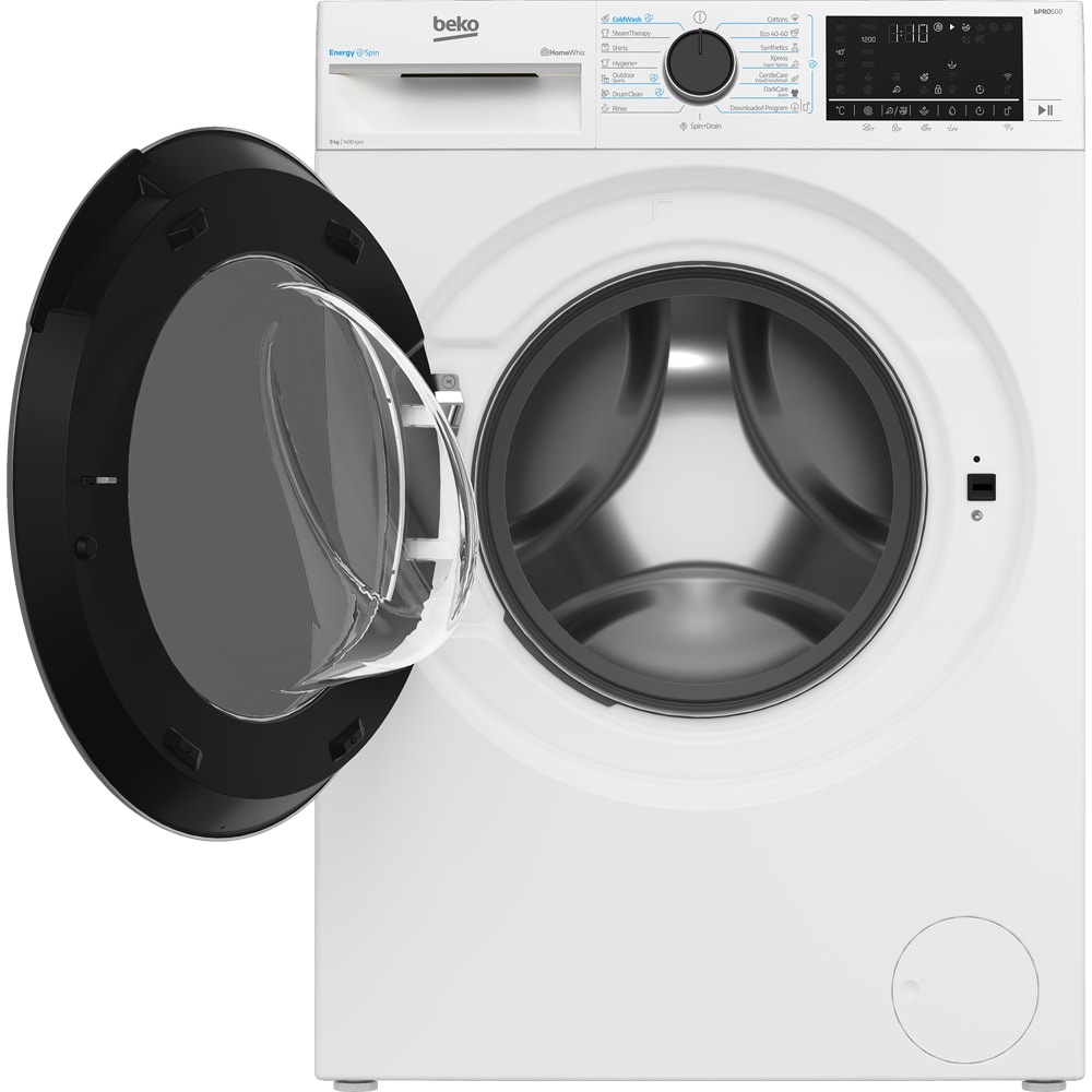 Masina de spalat rufe frontala BEKO B5WFU89415WB ES, EnergySpin, SteamCure, 9 kg, 1400rpm, Clasa A, Wi-Fi, alb