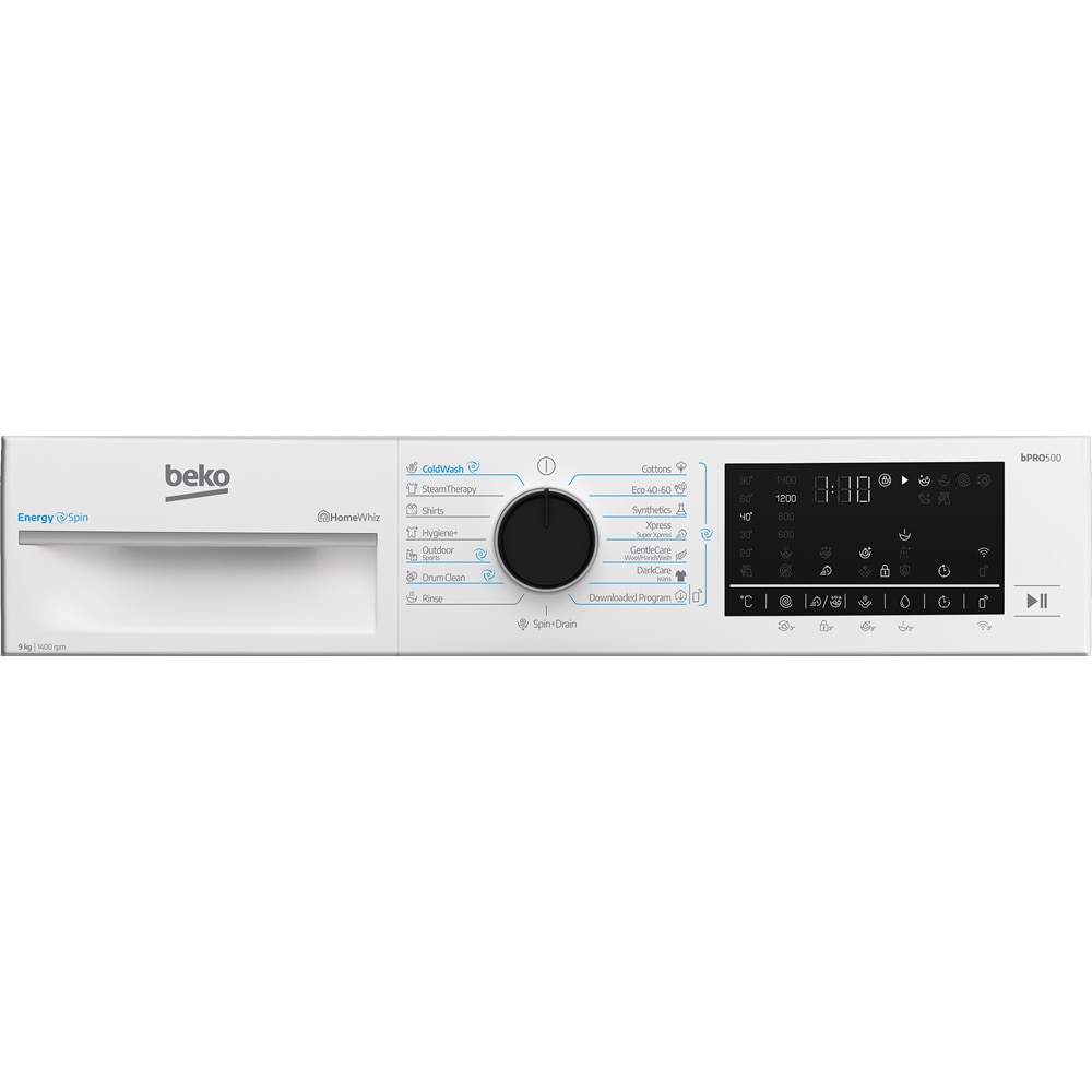 Masina de spalat rufe frontala BEKO B5WFU89415WB ES, EnergySpin, SteamCure, 9 kg, 1400rpm, Clasa A, Wi-Fi, alb