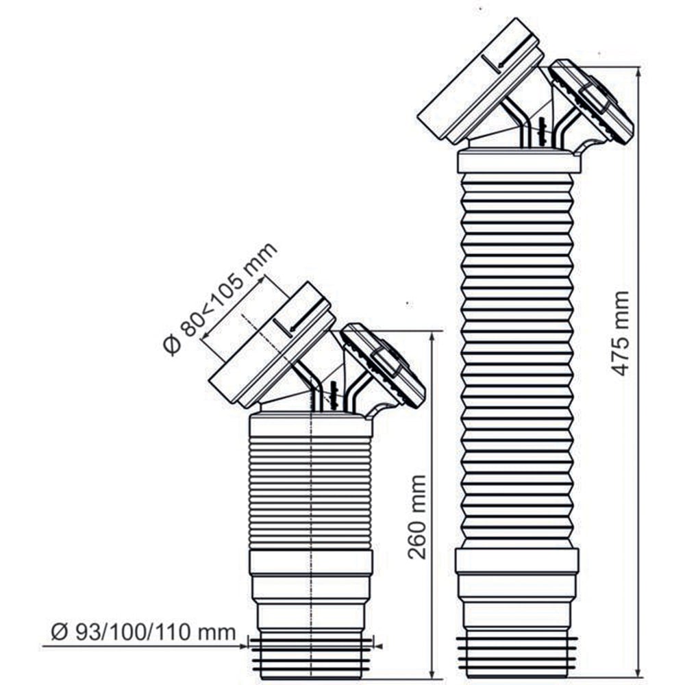 Racord WC antivacuum 2in1 WIRQUIN Air Connect 70725181, polipropilena, 260-475 mm, alb