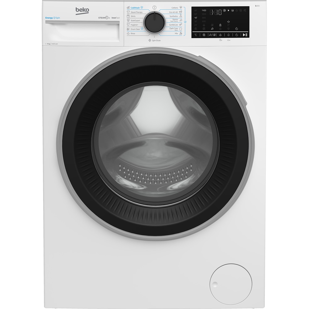 Masina de spalat rufe frontala BEKO B3WFT411415WB ES, EnergySpin, SteamCure, 11 kg, 1400rpm, Clasa A, alb