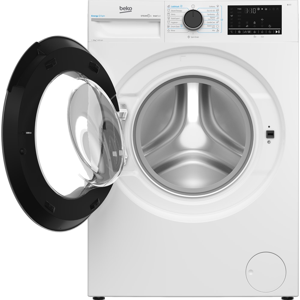 Masina de spalat rufe frontala BEKO B3WFT411415WB ES, EnergySpin, SteamCure, 11 kg, 1400rpm, Clasa A, alb