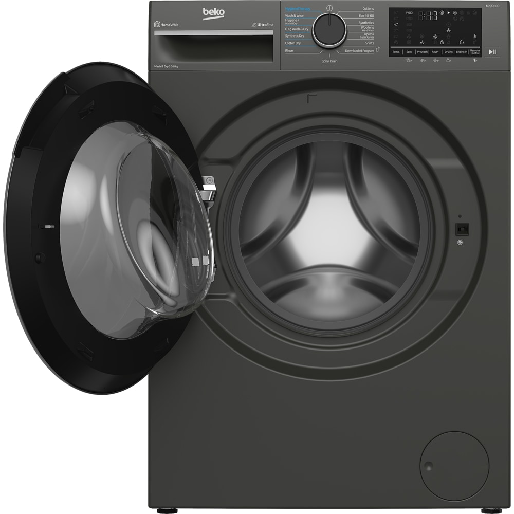 Masina de spalat rufe frontala cu uscator BEKO B5DFT510442M, SteamCure, 10/6 kg, 1400 rpm, Clasa A/D, gri inchis 