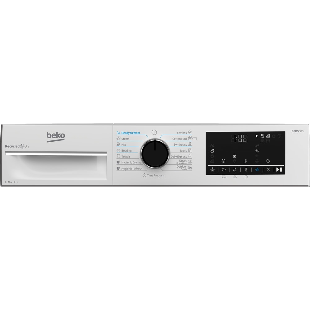 Uscator de rufe BEKO B5T68233, Pompa de caldura, 8kg, 15 programe, Clasa E, alb