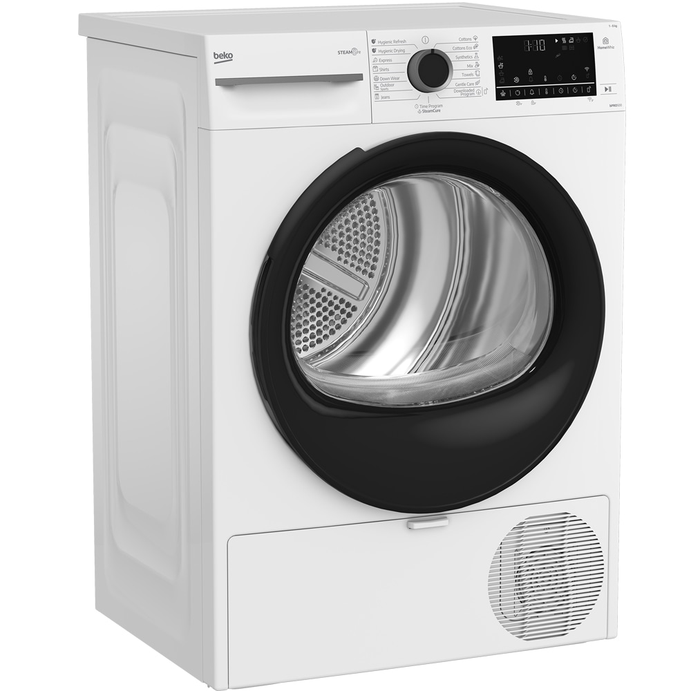Uscator de rufe BEKO BM5T682D9WWB, HomeWhiz, Pompa de caldura, 8 kg, 15 programe, Clasa D, alb
