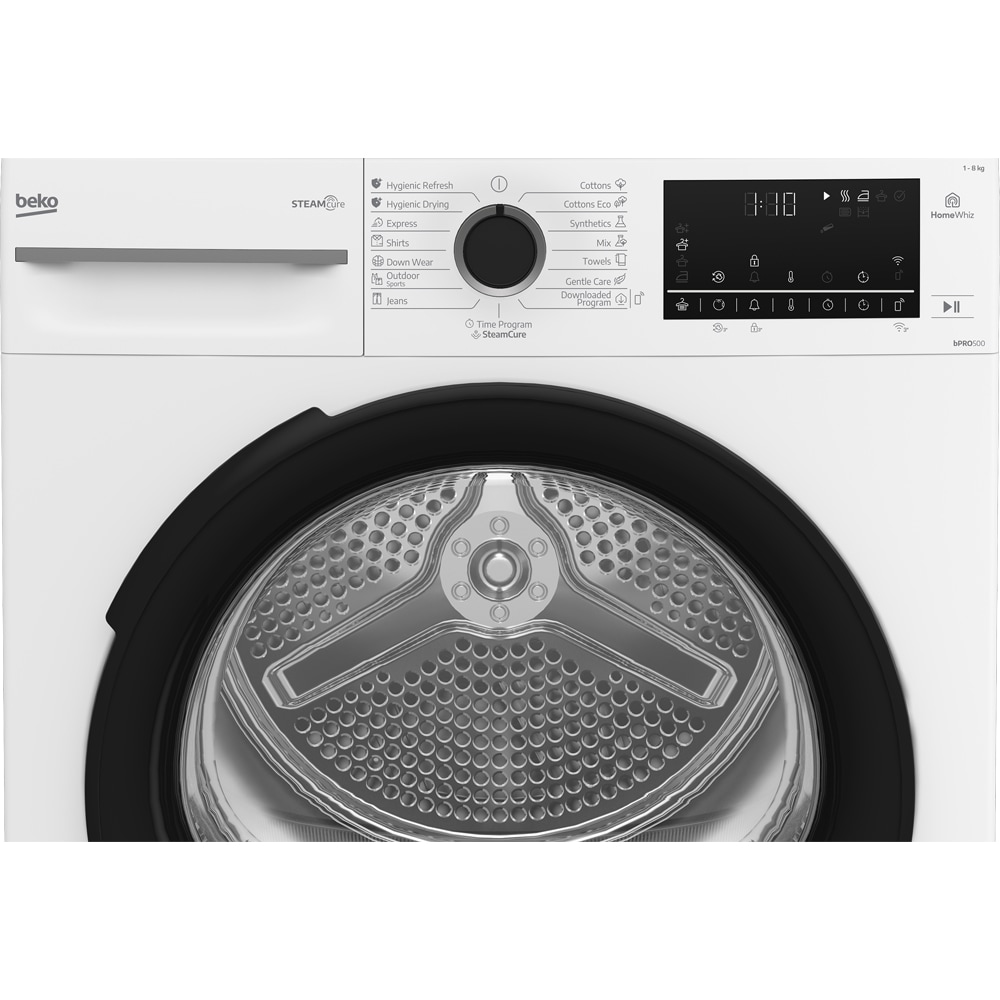 Uscator de rufe BEKO BM5T682D9WWB, HomeWhiz, Pompa de caldura, 8 kg, 15 programe, Clasa D, alb