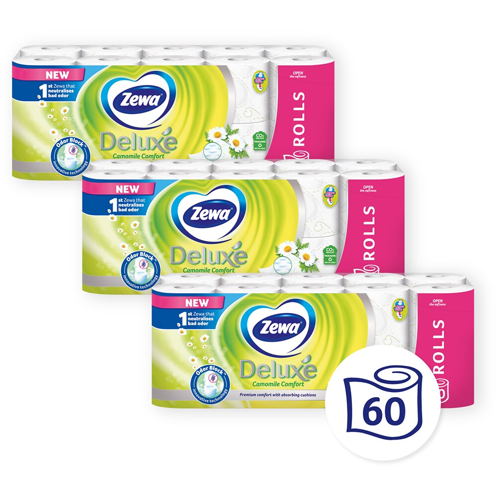 Hartie igienica ZEWA Deluxe Camomile Comfort, 3 straturi, 60 role
