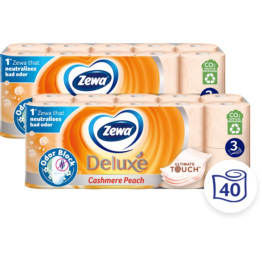 Pachet hartie igienica ZEWA Deluxe Cashmere peach, 3 straturi, 2 x 20 role