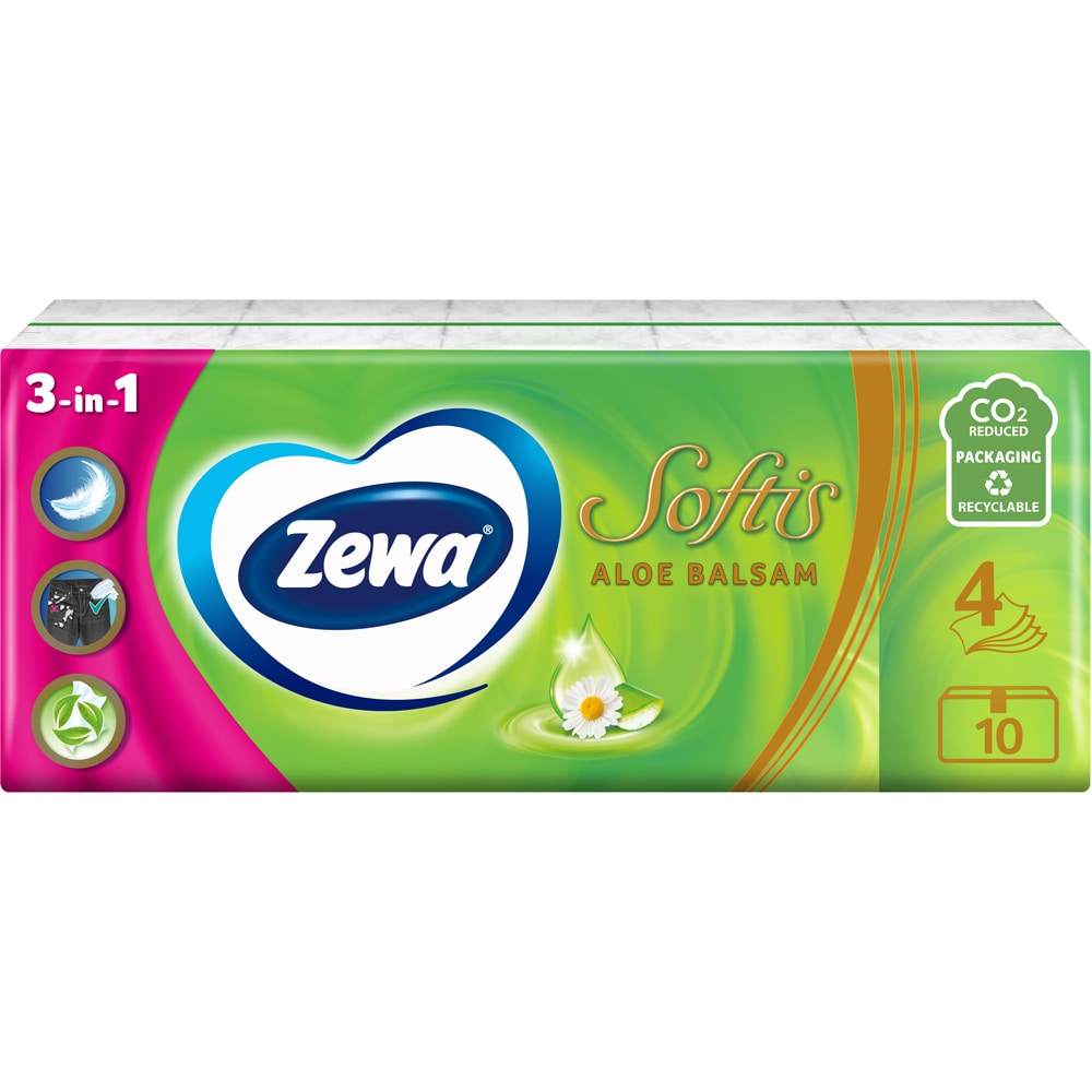 Servetele nazale ZEWA Softis Aloe Balsam, 4 straturi, 10 x 9 buc