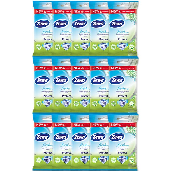 Pachet servetele umede ZEWA Fresh to Go Protect, 15 bucati