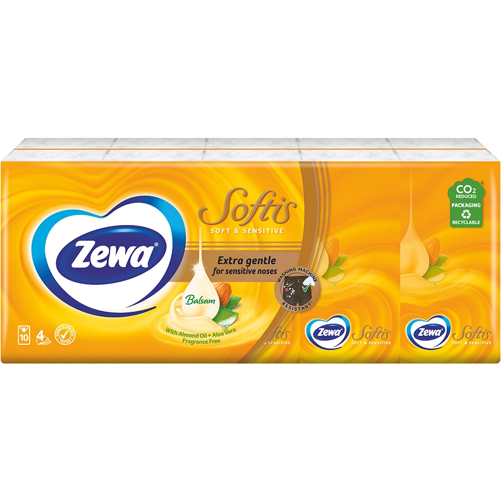 Servetele nazale ZEWA Softis, Soft & Sensitive, 4 straturi, 10 x 10 buc
