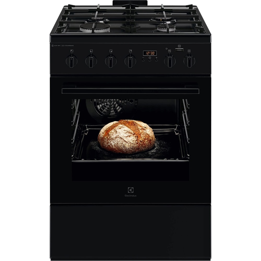 Aragaz ELECTROLUX LKK660220K, SteamBake, AirFry, 4 arzatoare, Gaz + Electric, L 60 cm, Grill, negru