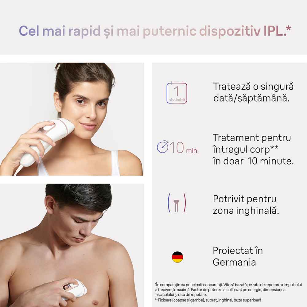 Epilator IPL BRAUN Skin i-Expert Pro 7 PL7147, 400000 impulsuri, 10 viteze, 3 accesorii, SkinPro 2.0, reatea, alb-bronz