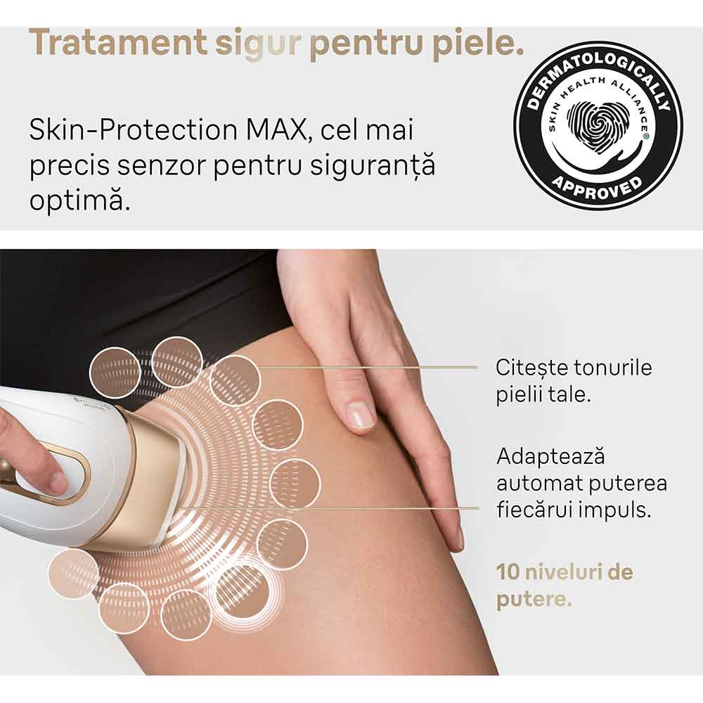 Epilator IPL BRAUN Silk-expert Pro 5 PL5152, 400000 impulsuri, 10 viteze, 3 accesorii, SkinPro 2.0, reatea, alb-auriu