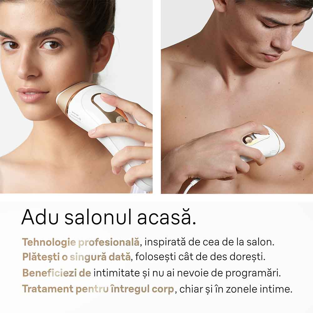 Epilator IPL BRAUN Silk-expert Pro 5 PL5152, 400000 impulsuri, 10 viteze, 3 accesorii, SkinPro 2.0, reatea, alb-auriu