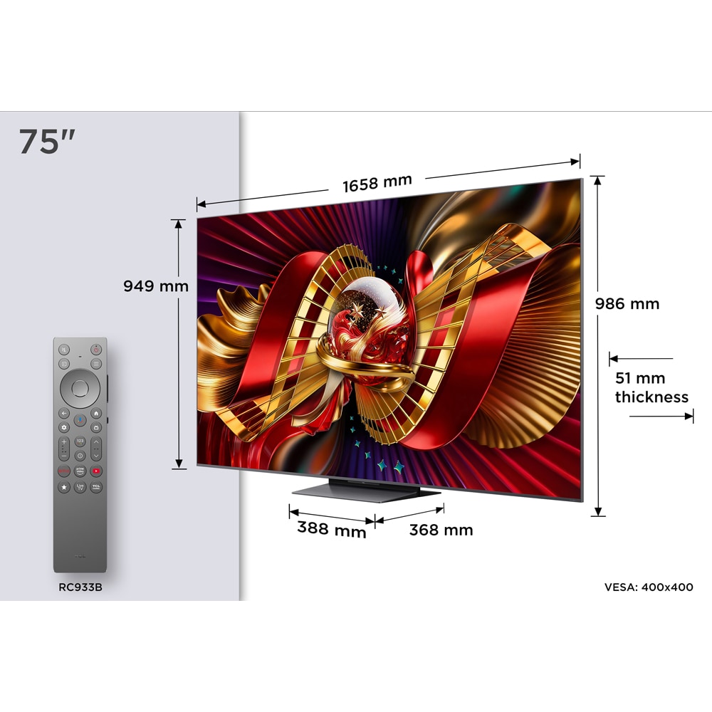Televizor SQD MiniLed Smart TCL 75C89L, Ultra HD 4K, 189cm