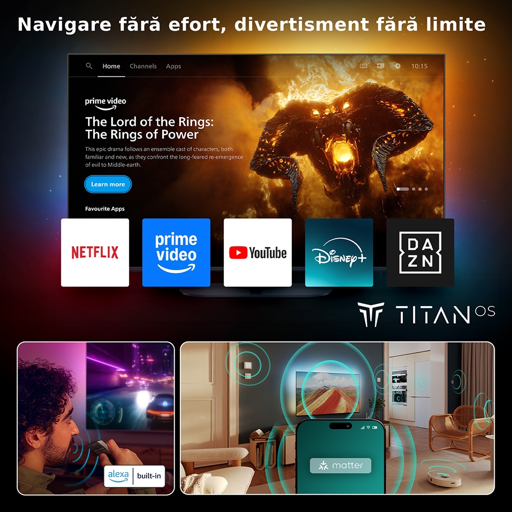Televizor QD MiniLED Smart PHILIPS 75MLED950, Ultra HD 4K, HDR10+, 189cm