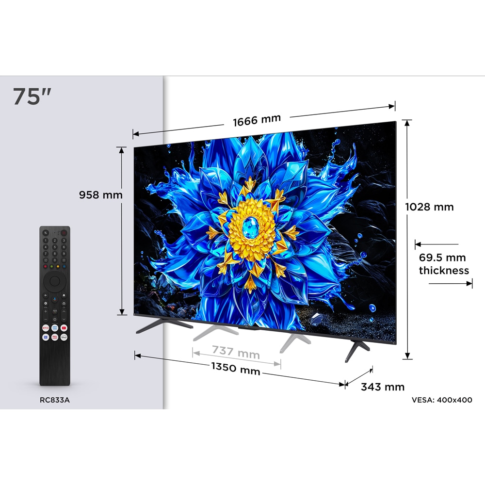 Televizor QLED Smart TCL 75P89L, Ultra HD 4K, 189cm