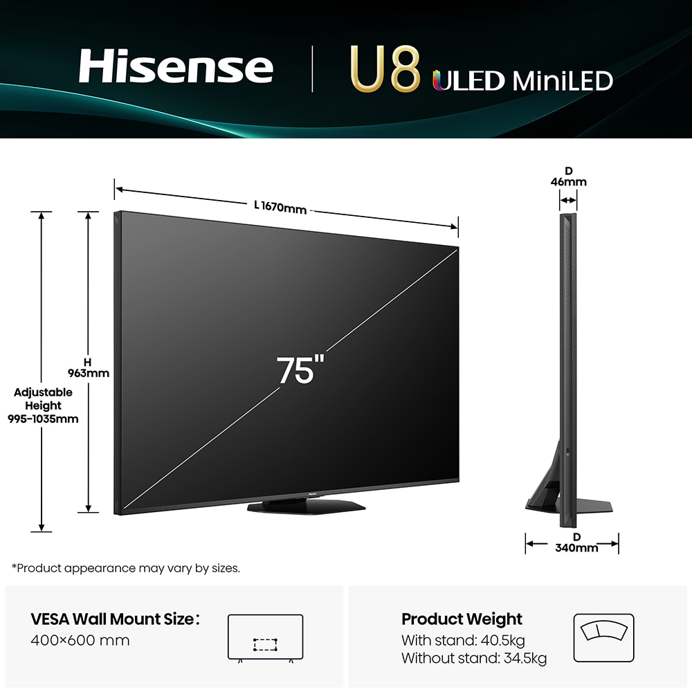 Televizor Mini-LED ULED Smart HISENSE 75U8Q, Ultra HD 4K,189cm