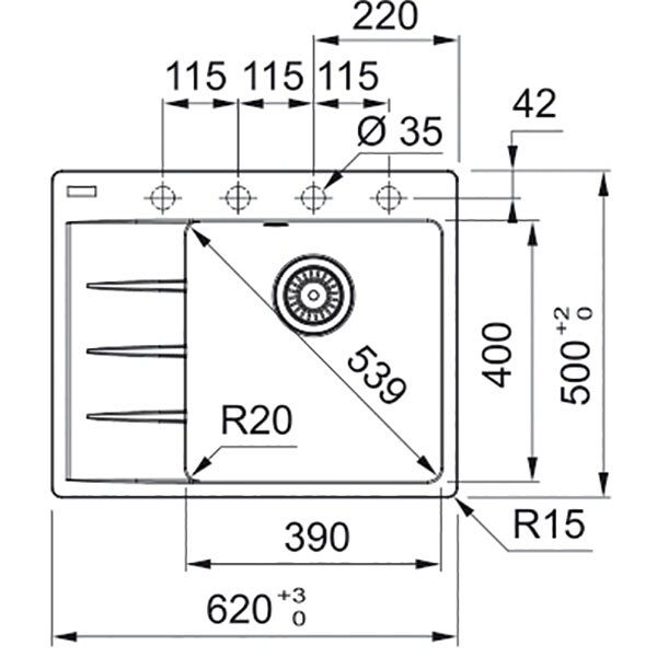 Chiuveta bucatarie FRANKE CNG 611/211-62, 1 cuva, picurator stanga, compozit granit, negru