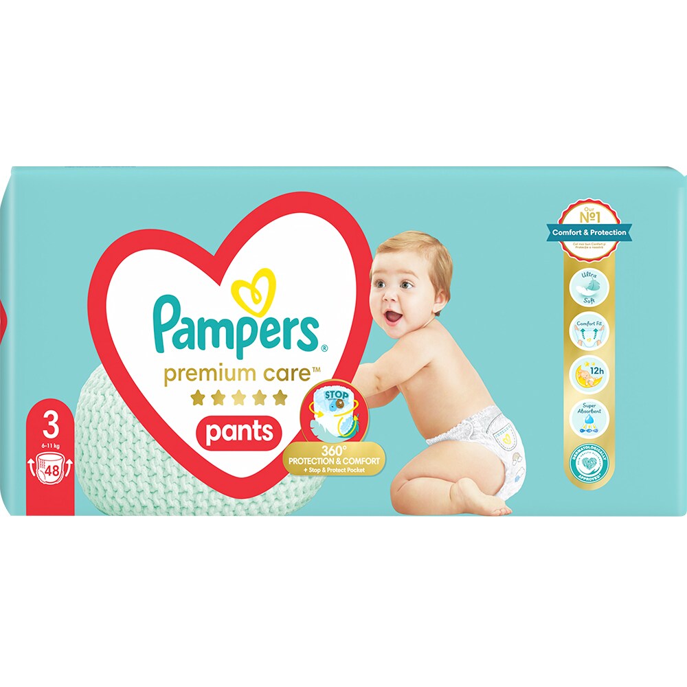Scutece chilotel PAMPERS Premium Care Pants Value Pack nr 3, Unisex, 6-11 kg, 48 buc
