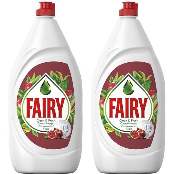 Pachet detergent de vase FAIRY Clean & Fresh Pomegranate, 2 x 1.3 l