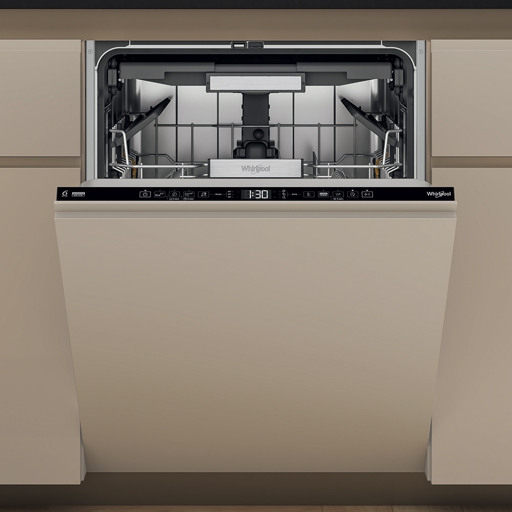 Masina de spalat vase incorporabila WHIRLPOOL W7I HT40 T, MaxiSpace, 6th Sense, 15 seturi, 8 programe, 60 cm, Clasa C, panou comanda negru