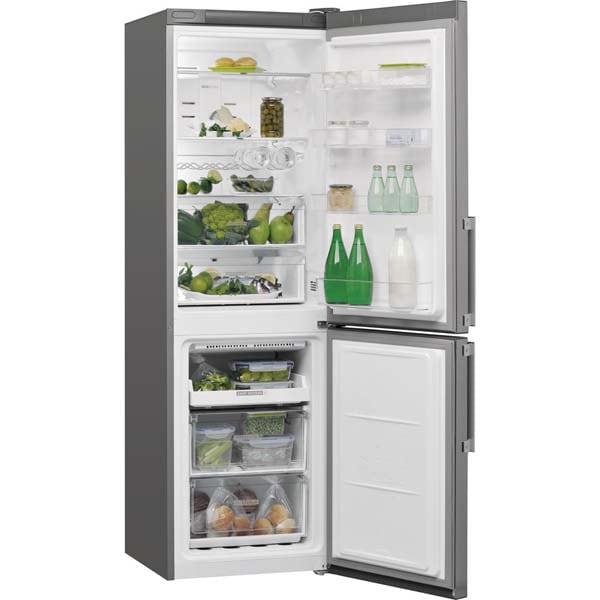 Combina frigorifica WHIRLPOOL W7 821O OX H, Total No Frost, 338 l, H 189 cm, Clasa E, 6th Sense, argintiu