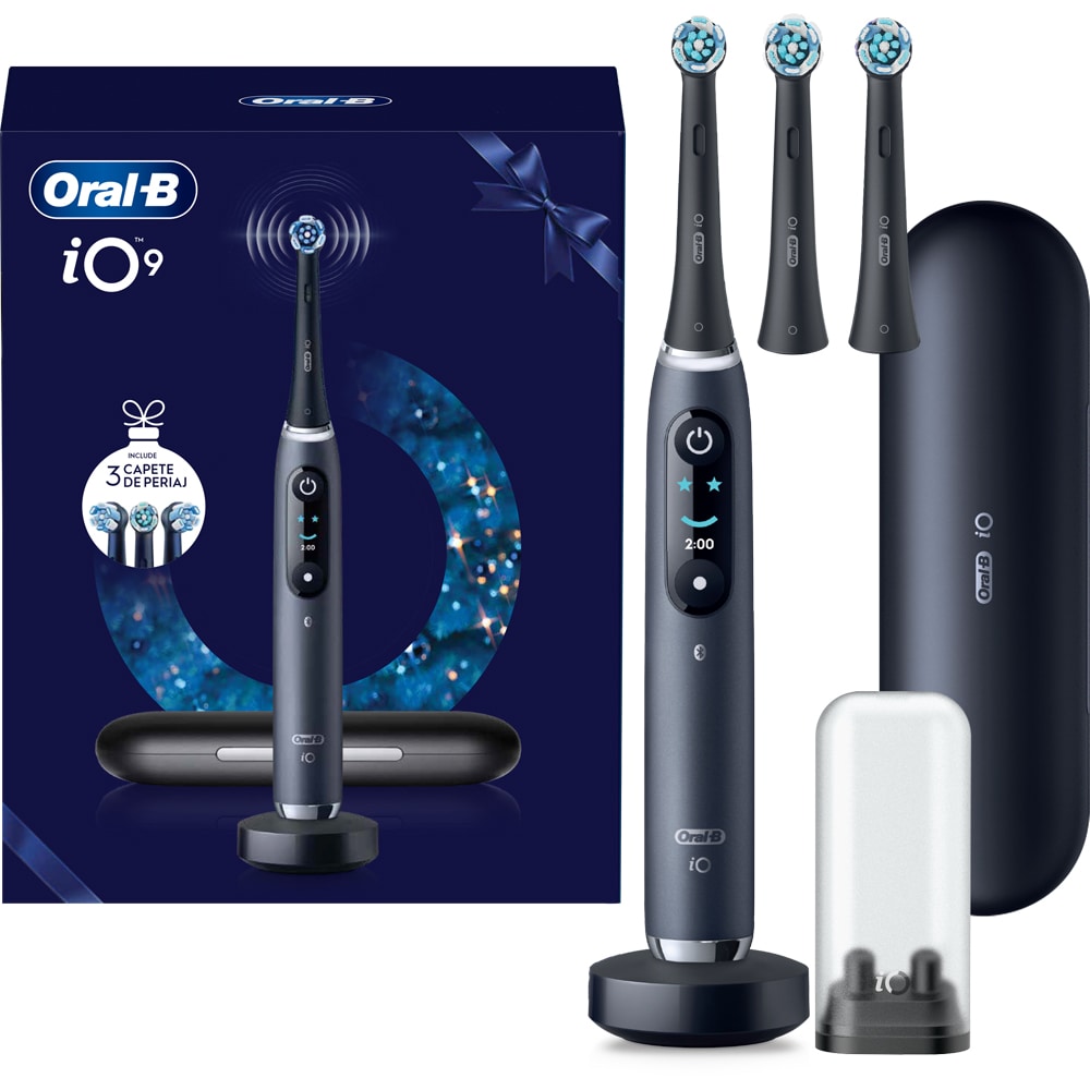 Periuta de dinti electrica ORAL B  iO 9, Bluetooth, Curatare 3D, 7 programe, 3 capete, negru