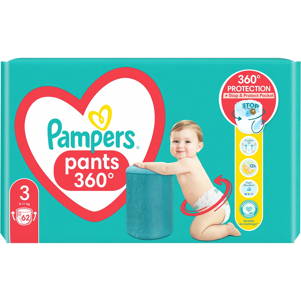 Scutece chilotel PAMPERS Pants Jumbo Pack nr 3, Unisex, 6-11 kg, 62 buc