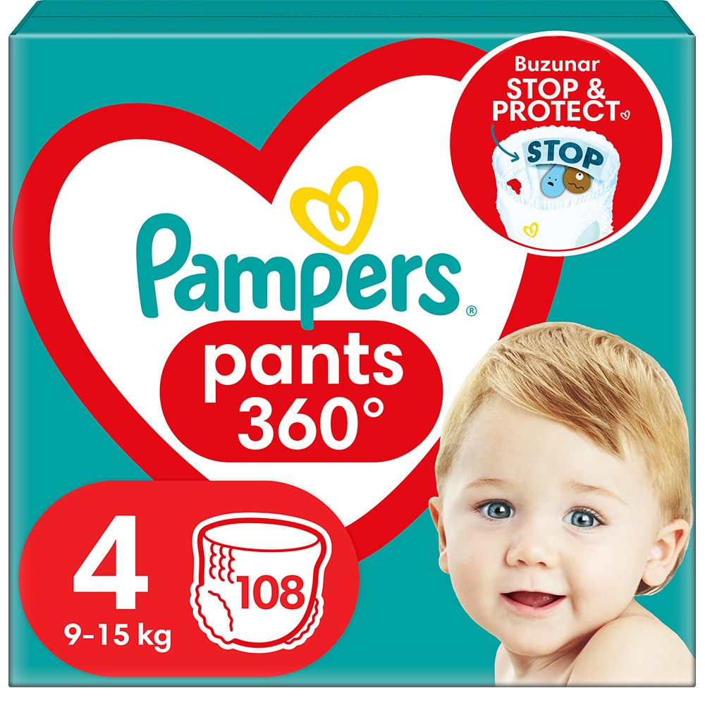 Scutece chilotel PAMPERS Pants Mega Box nr 4, Unisex, 9-15 kg, 108 buc