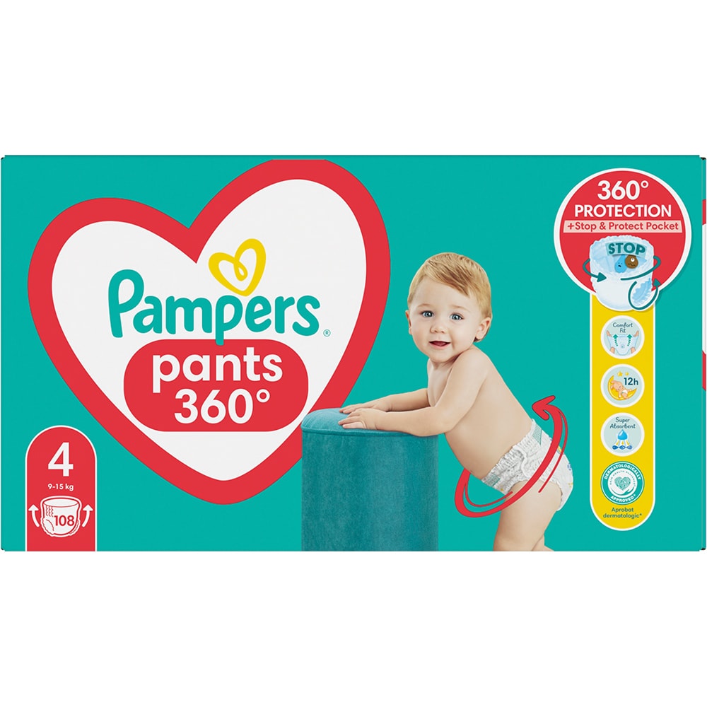 Scutece chilotel PAMPERS Pants Mega Box nr 4, Unisex, 9-15 kg, 108 buc