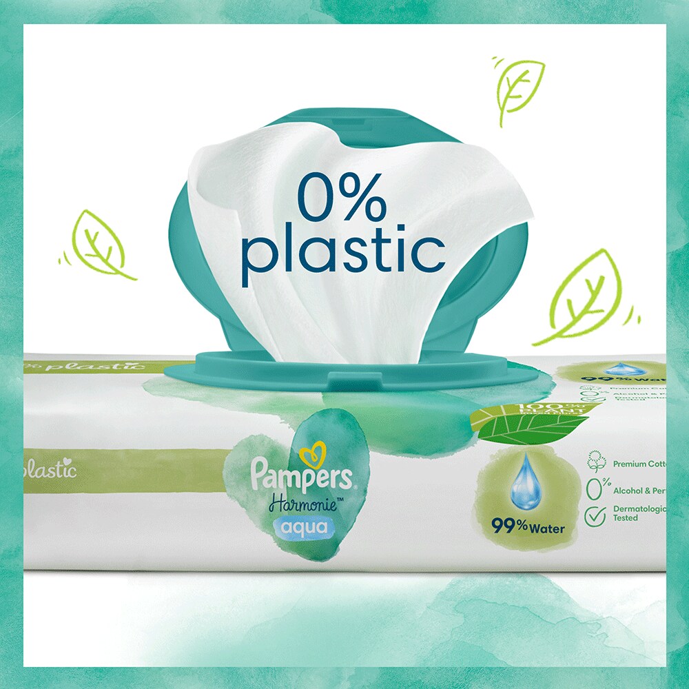 Servetele umede PAMPERS Harmonie Aqua, 0% plastic, 15 pachete, 720 buc