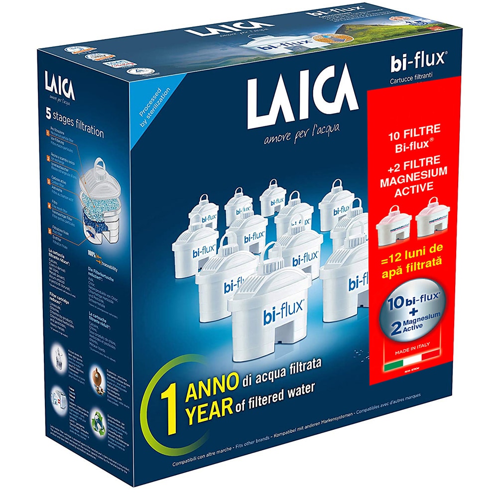 Set filtre apa LAICA F12K002: 10 cartuse filtrante Laica Bi-flux + 2 cartuse Magnesium Active