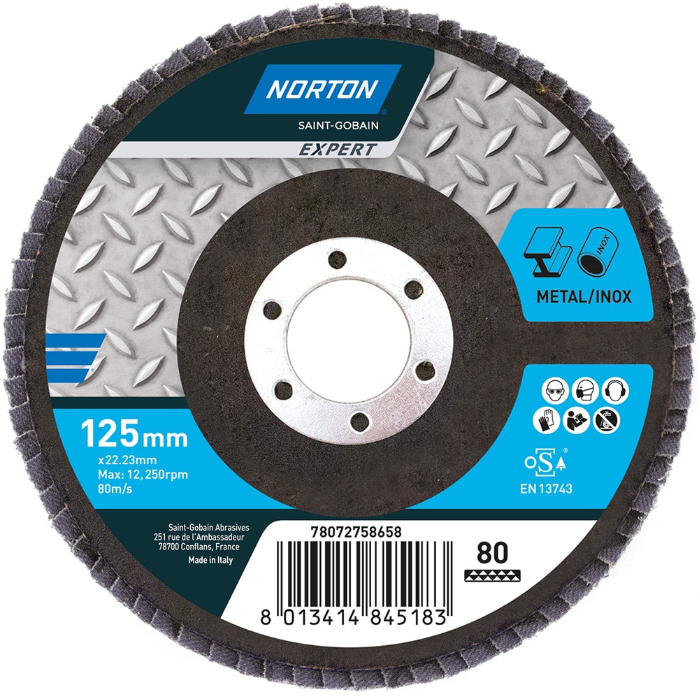 Disc lamelar frontal NORTON, 125 x 22 mm, P80, oxid de aluminiu, albastru