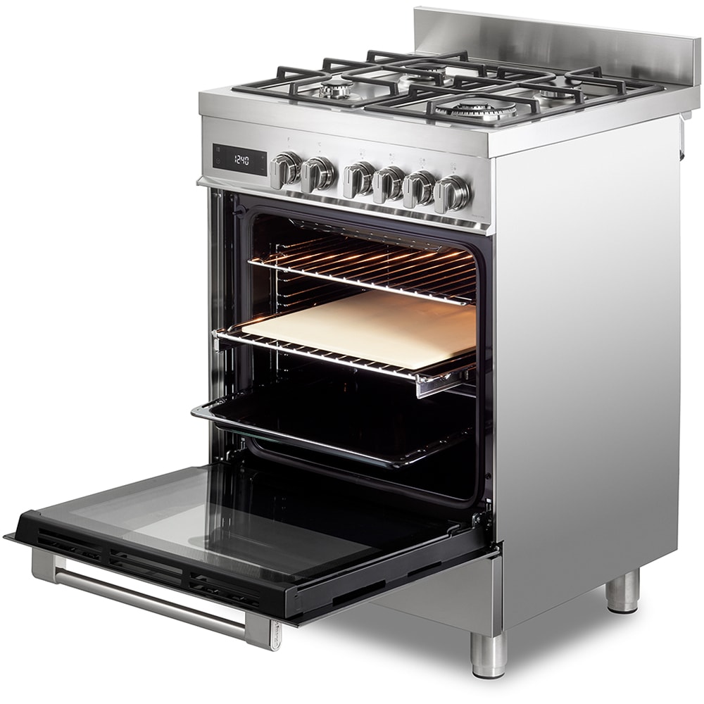 Aragaz profesional DELONGHI PRO 66 MXL PZ RO, 4 arzatoare, Gaz + Electric, L 60 cm, Grill, inox