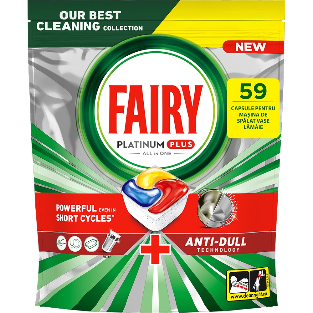 Detergent pentru masina de spalat vase FAIRY Platinum Plus, Anti-Dull, 59 capsule