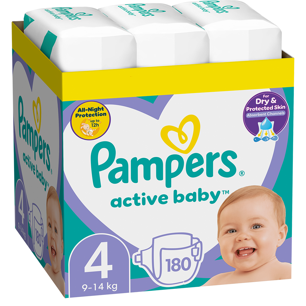 Scutece PAMPERS Active Baby XXL Box nr 4, Unisex, 9-14 kg, 180 buc
